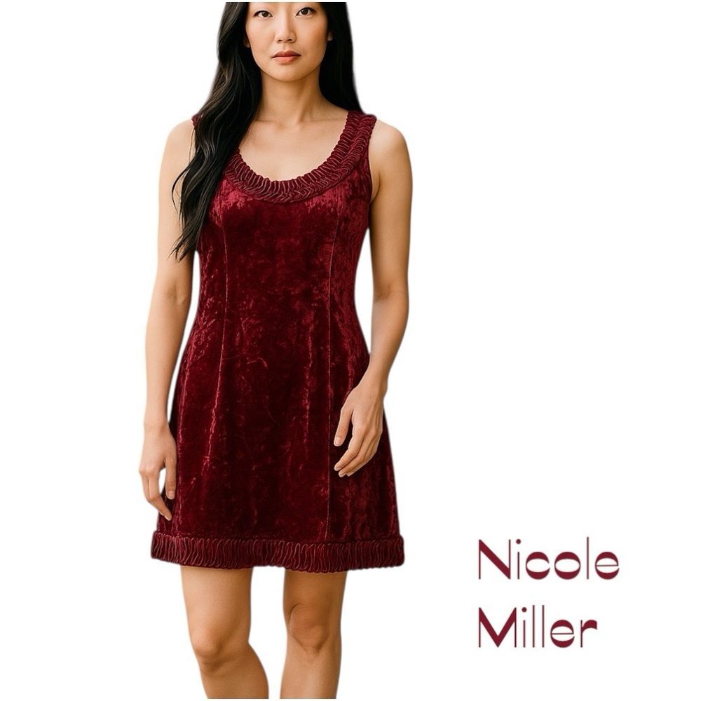 Anthropologie Nicole Miller Red Velvet Dress Size L WhimsiGoth Holiday